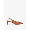 Dune Womens Tan Leather Divided Weave Slingback Leather Kitten-heel Pumps Eur 41 / 8 Uk