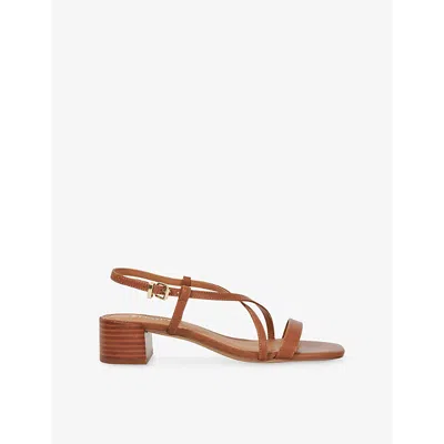 Dune Womens  Jaskell Low-block Heel Leather Sandals In Tan Leather