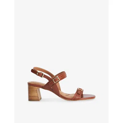 Dune Womens Tan Leather Jiving Leather Heeled Sandals Eur 41 / 8 Uk In Multi