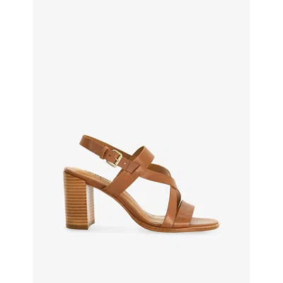 Dune Womens  Juneo Leather Block-heel Sandals In Tan Leather