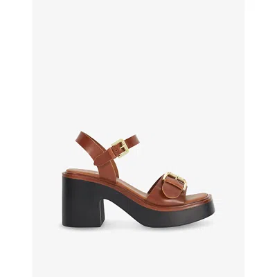 Dune Womens  Jupiter Heeled Leather Sandals In Tan Leather
