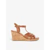 Dune Womens Tan-leather Koala Plaited Cork-wedge Leather Heeled Sandals In Tan-leather