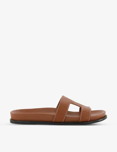 Dune Womens Tan-leather Loupa Comfort-footbed Leather Sliders