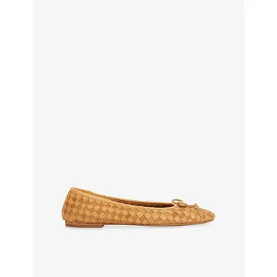 Dune Womens Tan Leather Mix Heat Woven Leather Ballet Flats Eur 41 / 8 Uk