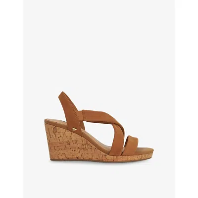 Dune Womens  Kamies Wide-fit Cork Wedge-heel Leather Shoes In Tan Nubuck