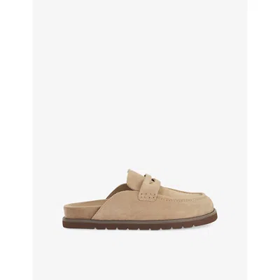 Dune Womens Taupe Suede Goldens Suede Mule Loafers Eur 41 / 8 Uk In Brown