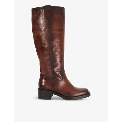 Dune Womens Tayan Square-toe Leather Knee-high Boots Tan Leath In Tan Leather