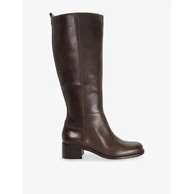 Dune Womens Turner Leather Knee-high Boots Brown Leather Eur 38/5 Uk In Burgundy