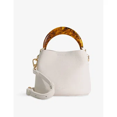 Dune Womens White Leather Dharla Moulded-handle Leather Handbag