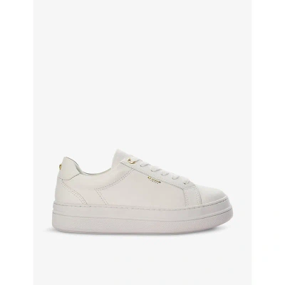 Dune Womens White-leather Eastern Logo-embossed Flatform Leather Low-top Trainers