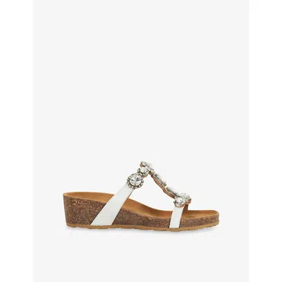 Dune Womens White Leather Kristan Leather Wedge Sandals Eur 37 / 4 Uk