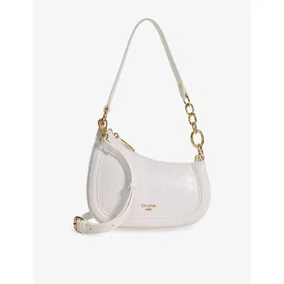 Dune Womens White Plain Leather Direction Small Patent-leather Shoulder Bag
