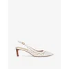 Dune Womens White Plain Leather Divided Weave Slingback Leather Kitten-heel Pumps Eur 40 / 7 Uk