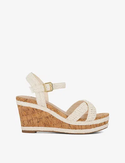Dune Womens White-plain Synthetic Kelisa Braided-strap Wedge-heel Faux-leather Heels