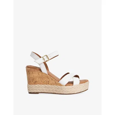 Dune Womens White Rept Print Leather Kindest Cross-strap Leather Wedges Eur 38/5 Uk