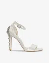 Dune Womens White-synthetic Meridians Crystal-embellished Satin Heeled Sandals In White