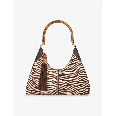Dune Womens Zebra Printed Leather Dickenson Bamboo-handle Leather Shoulder Bag