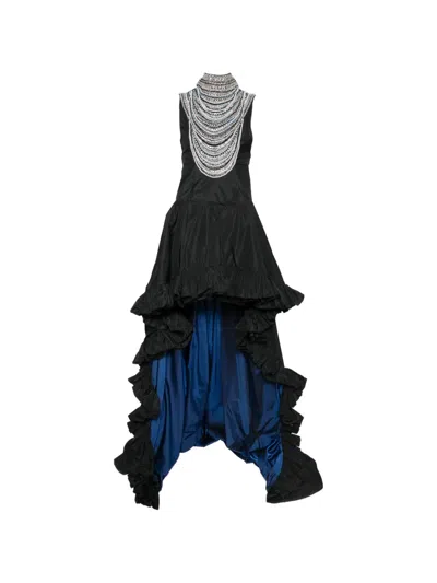 Dunesi Carmen Crystal-embellished Ruffled Gown In Black