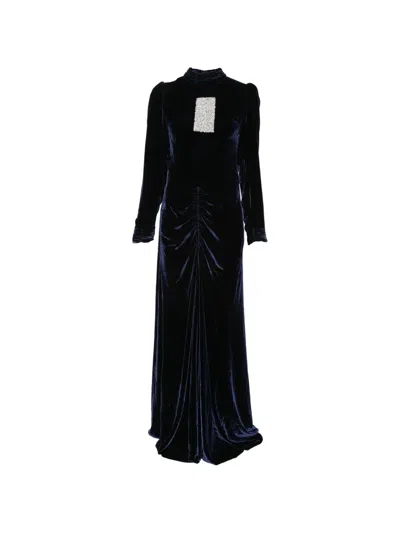 Dunesi Embellished Ruched Maxi Dress In Blue