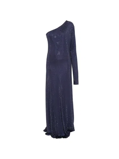 Dunesi Gabriella Crystal-embellished One-shoulder Maxi Dress In Blue