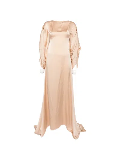 Dunesi Paola Draped-sleeve Gown In Gold