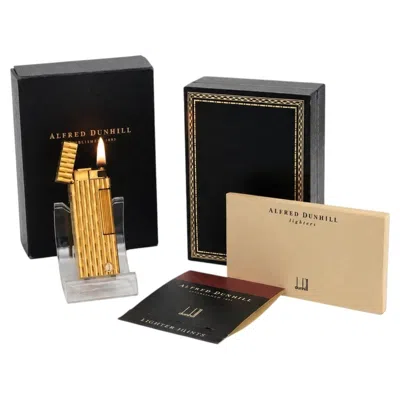 Pre-owned Dunhill 18ct Gold Plated Rollagas Bark Effect Pocket Cigarette Lighter And Box In Black
