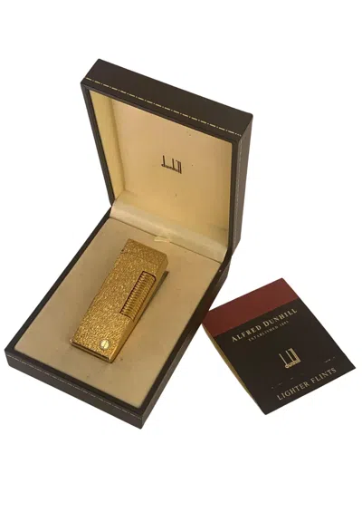 Pre-owned Dunhill 18ct Gold Plated Rollagas Bark Effect Pocket Cigarette Lighter And Box In Brown