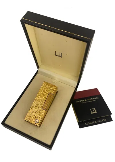 Pre-owned Dunhill 18ct Gold Plated Rollagas Bark Effect Pocket Cigarette Lighter And Box In Brown