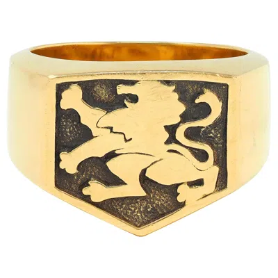 Pre-owned Dunhill 2000's 18 Karat Yellow Gold Heraldic Lion Intaglio Unisex Signet Ring