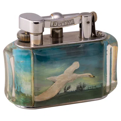 Pre-owned Dunhill 20th Century  'aquarium' 'birds In Flight' Table Lighter C.1950 In Silver