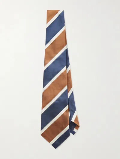 Dunhill 9.5cm Striped Silk Tie In Brown