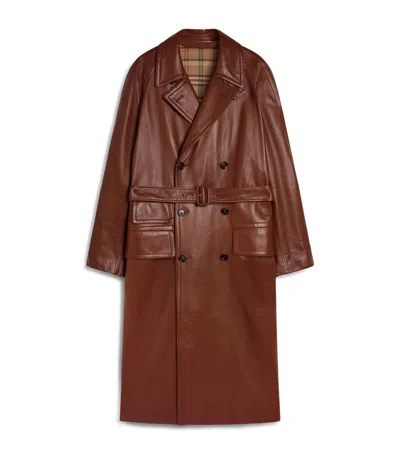 Dunhill Leather Archive Double-breasted Trench Coat In Brown