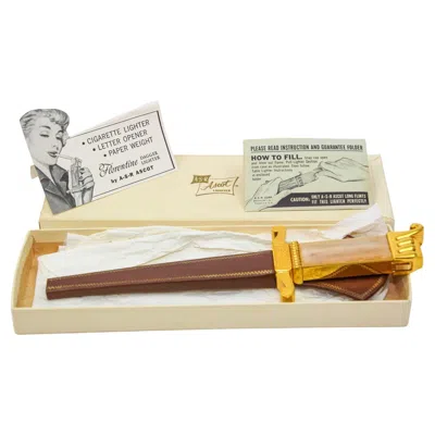 Pre-owned Dunhill Ascot Florentine Dagger Lighter Letter Opener Paper Weight Gold And Brown 1950s