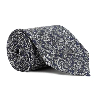 Dunhill Black Ink Mulberry Silk Paisley Printed 8cm Tie In Grey