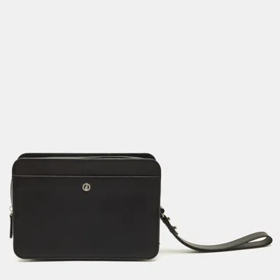 Pre-owned Dunhill Black Leather Zip Wristlet Pouch