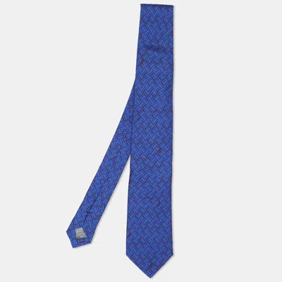 Pre-owned Dunhill Blue Printed Mulberry Silk Tie