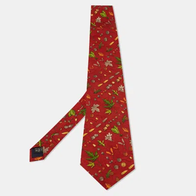 Dunhill Brick Red Autumnal Print Silk Tie In Multi