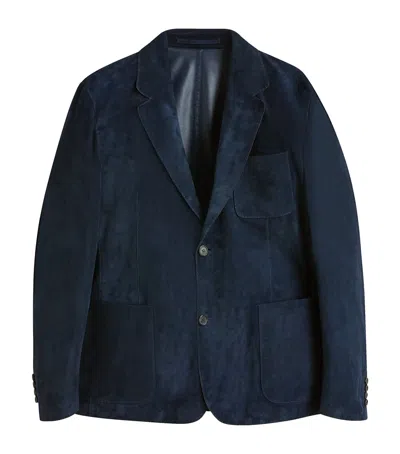 Dunhill Calf Suede Blazer In Blue