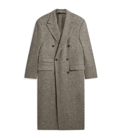Dunhill Cashmere Donegal Tweed Double-breasted Overcoat In Gray