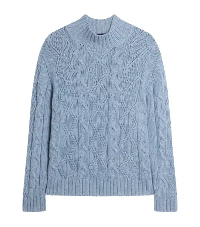 Dunhill Cashmere-blend Aran Cable-knit Sweater In Blue