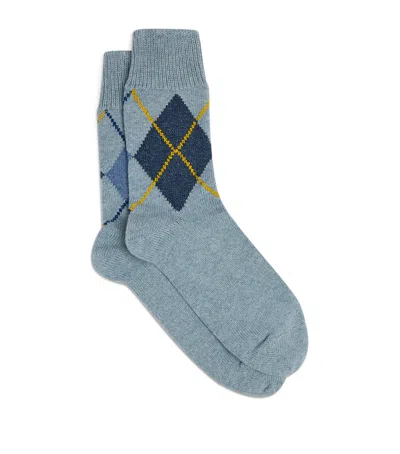 Dunhill Cashmere-cotton Argyle Socks In Blue