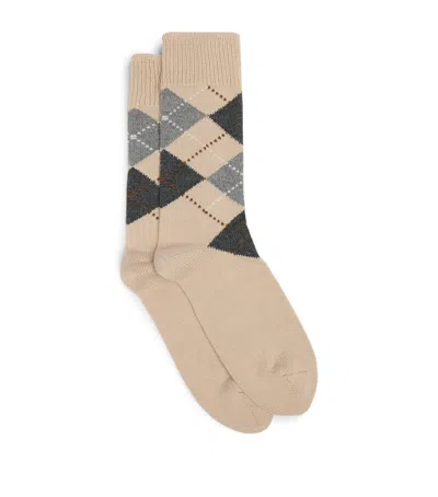 Dunhill Cashmere-cotton Argyle Socks In Grey