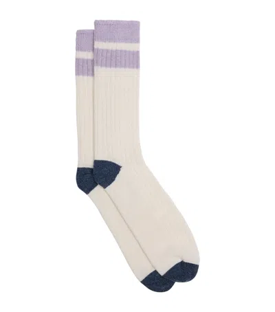 Dunhill Cashmere-cotton Stripe Socks In Purple