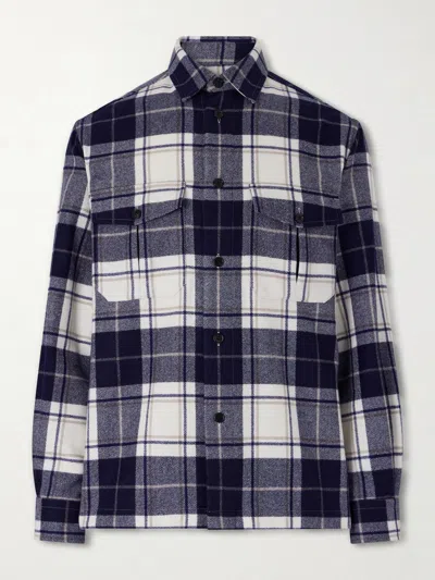 Dunhill Mens Tartan Cashmere Overshirt House Navy In Black
