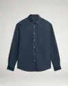 Dunhill Cotton Cashmere Chambray Long Sleeve Point Collar Shirt In Blue