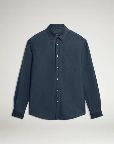 Dunhill Cotton Cashmere Chambray Long Sleeve Point Collar Shirt In Blue