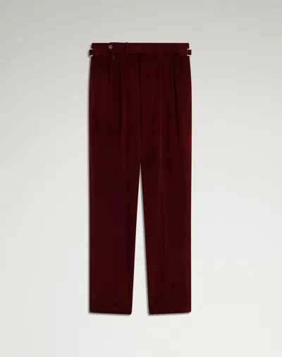 Dunhill Cotton Cashmere Corduroy Double Pleated Trouser In Red