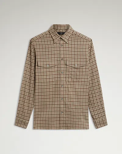 Dunhill Cotton Cashmere  Gun Club Check Two Pocket Shirt In Brown