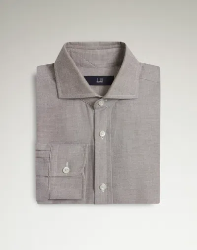Dunhill Cotton Cashmere Oxford Long Sleeve Spread Collar Shirt In Brown
