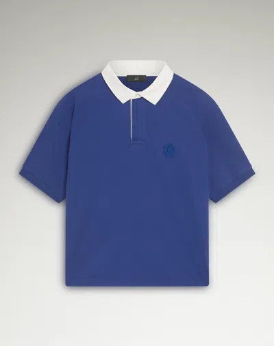 Dunhill Cotton Cashmere Short Sleeve Rugby Polo In Blue